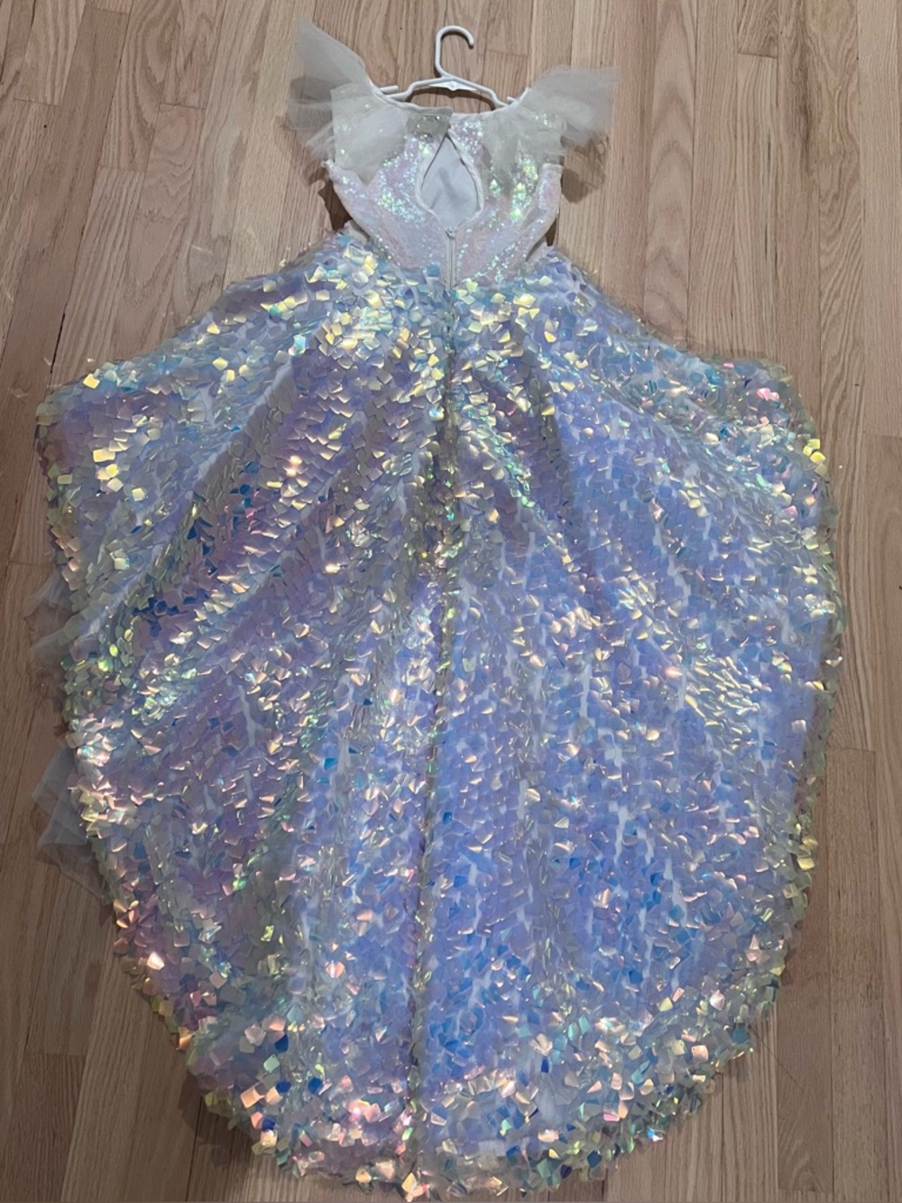Iridescent Sequin Tulle Kids Dress - White/Pearl